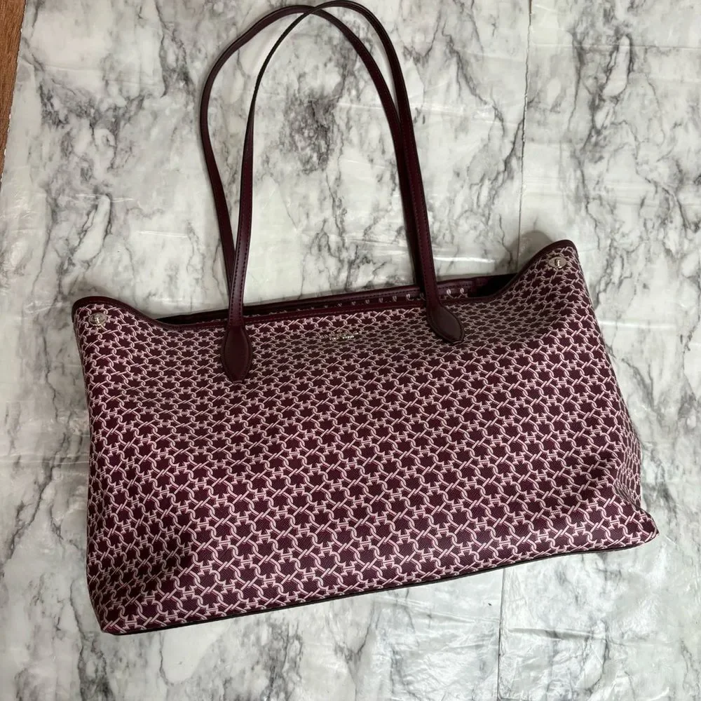 Kate Spade New York Spade Link Tote Large Bag zip pink saffiano pvc leather